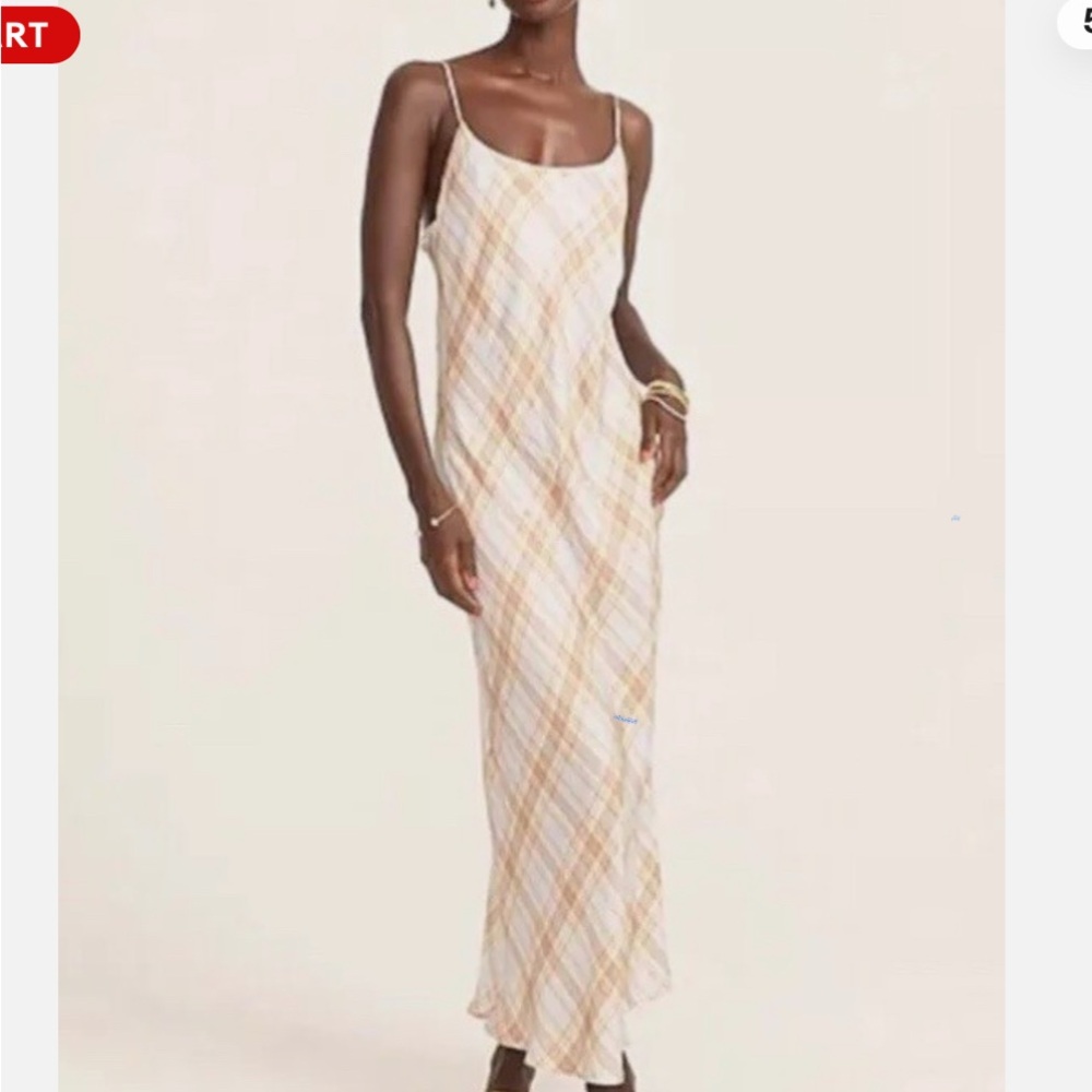 J. Crew Cupro Blend Spaghetti Strap Pale Sky Tartan Maxi Dress